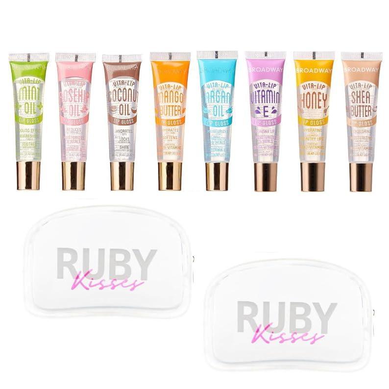 imageRuby Kisses Broadway VitaLip Clear Lip Gloss 8pcs ampamp Clear Makeup Bag 2pcs