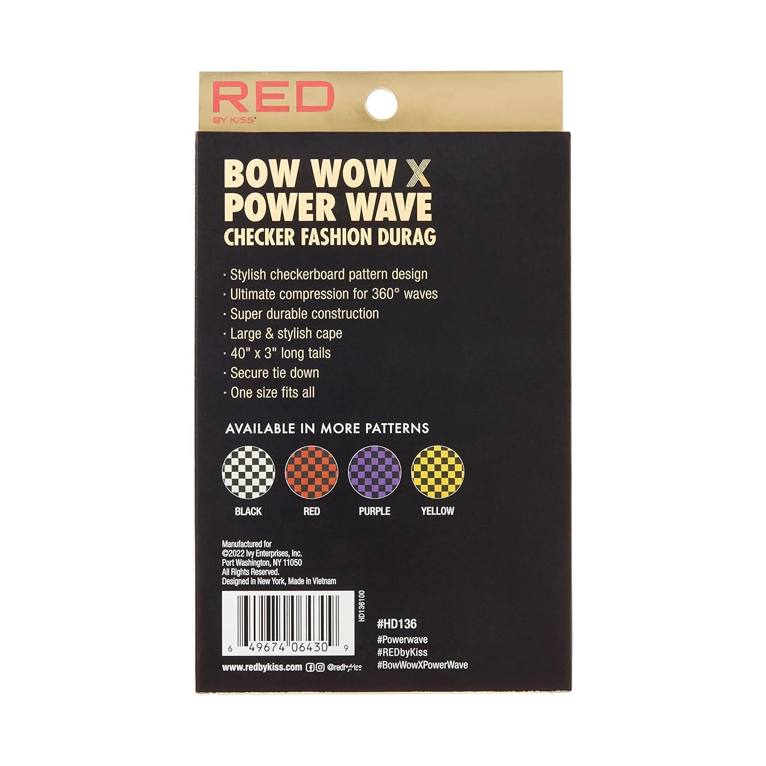 imageRed by Kiss Bow Wow X Power Wave Checker Silky Durag for Men Waves Silky Doo Rag RedRed