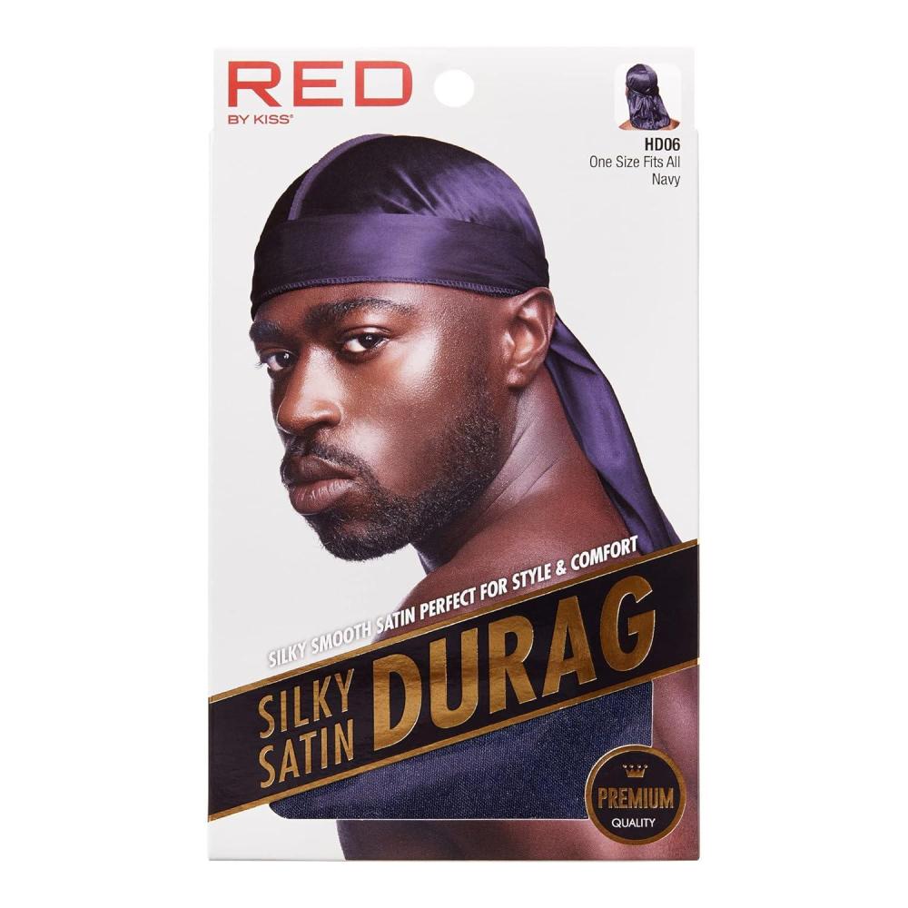 imageKISS Red Silky Satin Durag Premium Smooth Silky Durag for Men ampamp Women 360 Waves Headwraps Navy