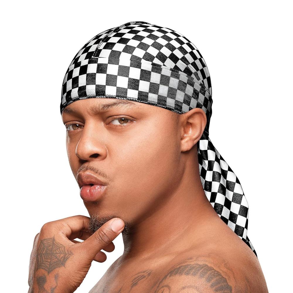 imageRed by Kiss Bow Wow X Power Wave Checker Silky Durag for Men Waves Silky Doo Rag RedBlack