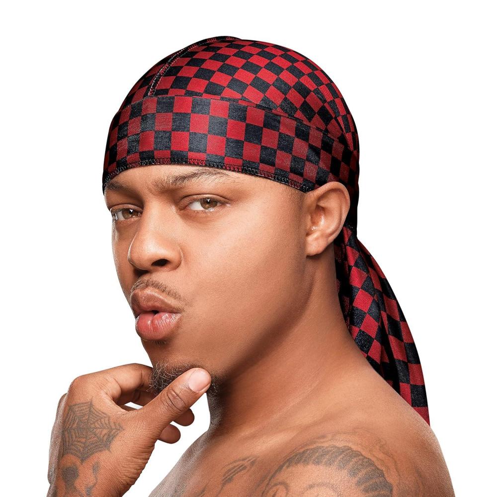 imageRed by Kiss Bow Wow X Power Wave Checker Silky Durag for Men Waves Silky Doo Rag RedRed