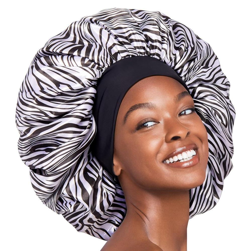 imageRed by Kiss Reversible Silky Satin Hair Cap Hair Bonnet with Wide Edge Double Wear Cap Super Jumbo LeopardZebra