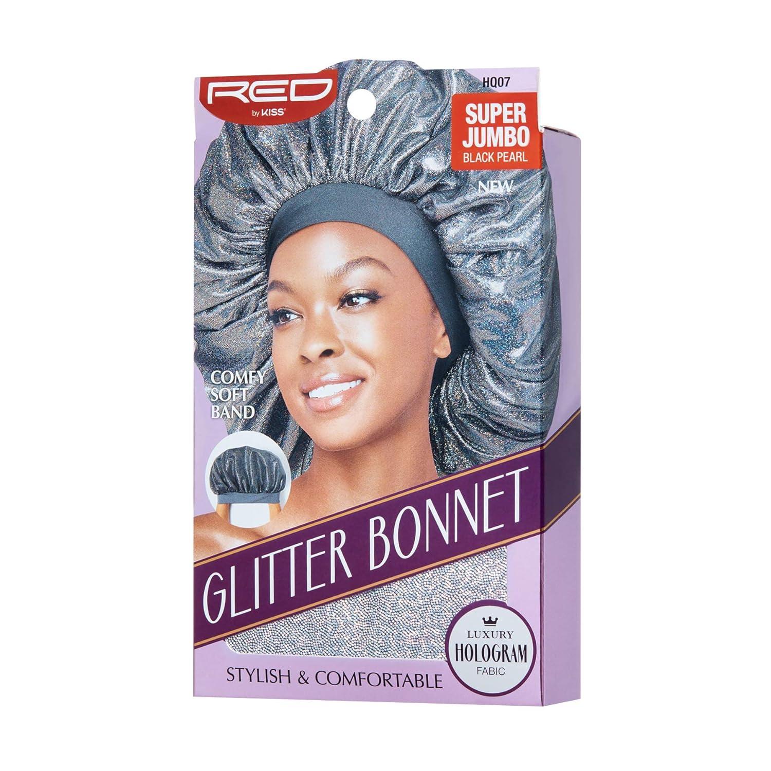 imageRed By Kiss Glitter Bonnet Premium Quality Sleeping Hair Bonnet Hair Cap Super Jumbo Black PearlBlack