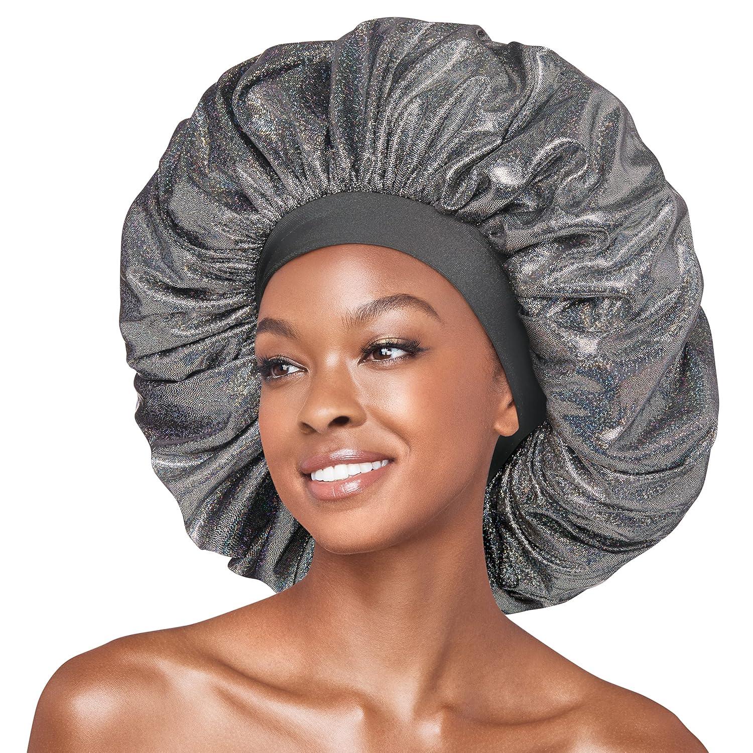 imageRed By Kiss Glitter Bonnet Premium Quality Sleeping Hair Bonnet Hair Cap Super Jumbo Black PearlBlack
