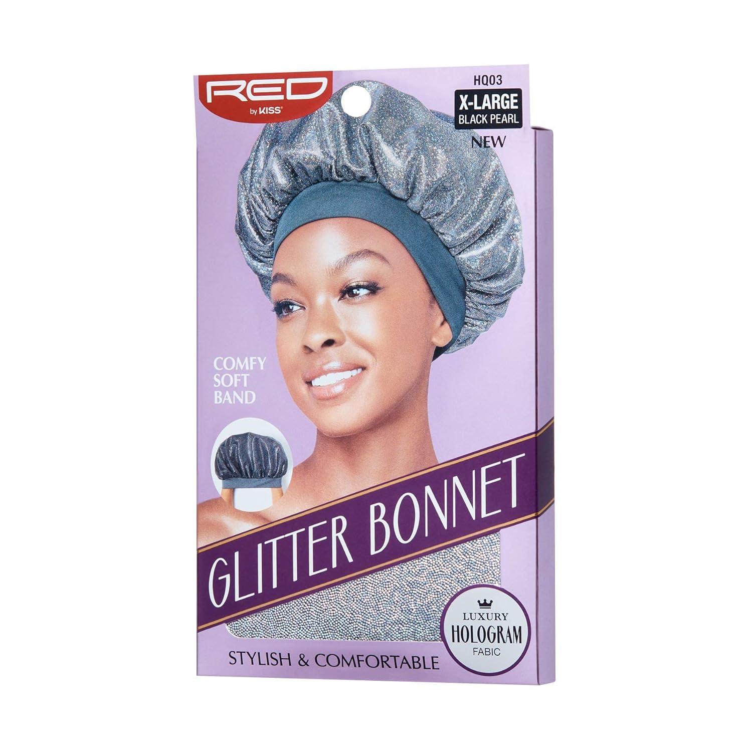 imageRed By Kiss Glitter Bonnet Premium Quality Sleeping Hair Bonnet Hair Cap Super Jumbo Black PearlBlack