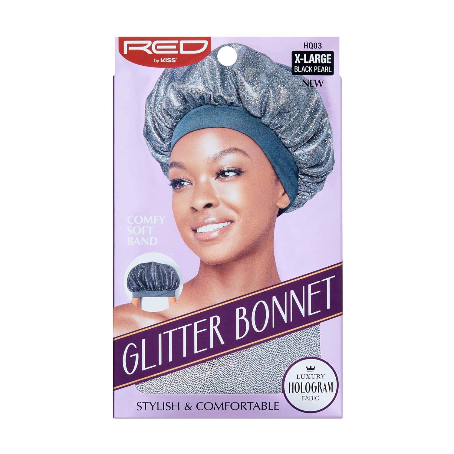 imageRed By Kiss Glitter Bonnet Premium Quality Sleeping Hair Bonnet Hair Cap Super Jumbo Black PearlBlack