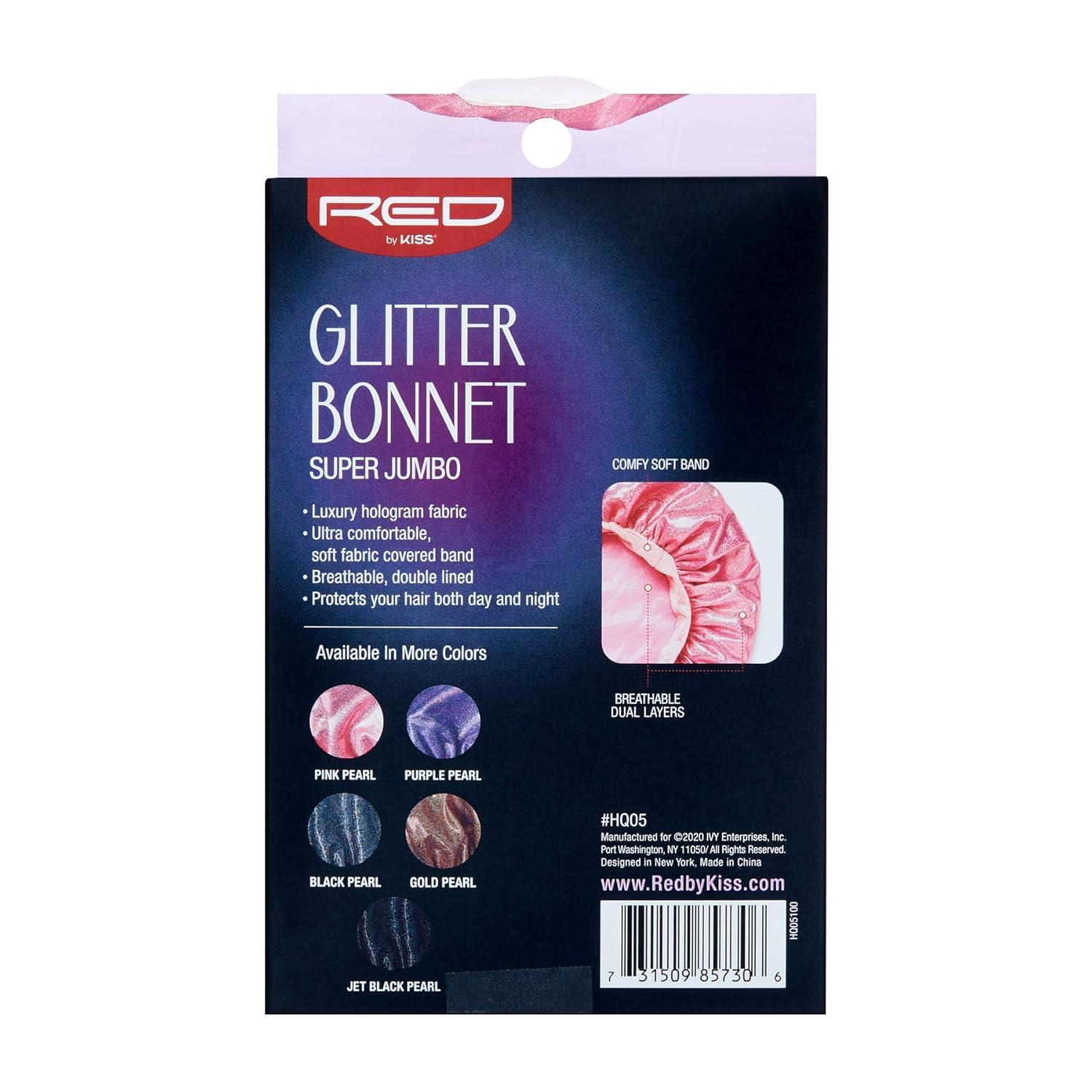 imageRed By Kiss Glitter Bonnet Premium Quality Sleeping Hair Bonnet Hair Cap Super Jumbo Black PearlPink