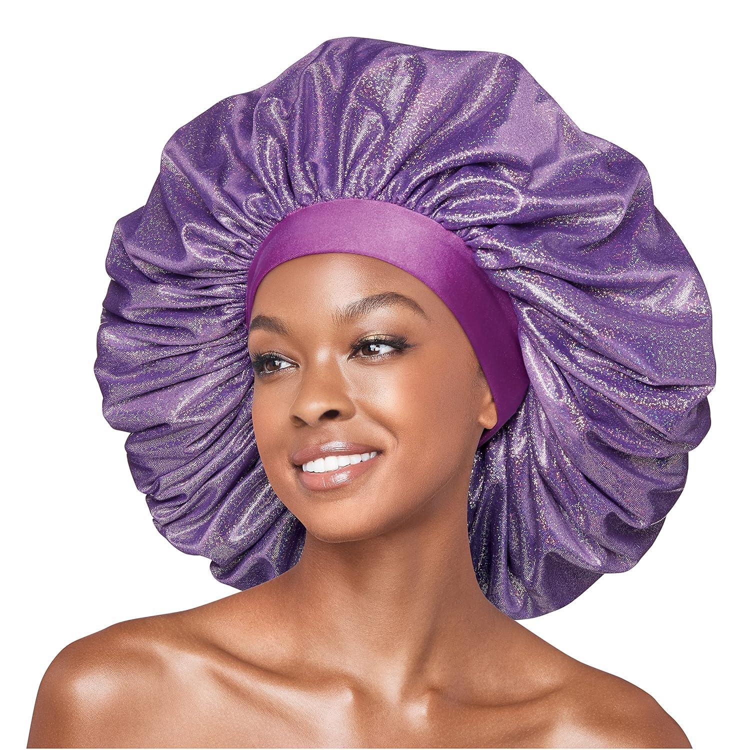 imageRed By Kiss Glitter Bonnet Premium Quality Sleeping Hair Bonnet Hair Cap Super Jumbo Black PearlPurple