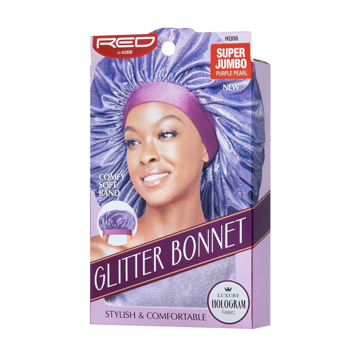 imageRed By Kiss Glitter Bonnet Premium Quality Sleeping Hair Bonnet Hair Cap Super Jumbo Black PearlPurple