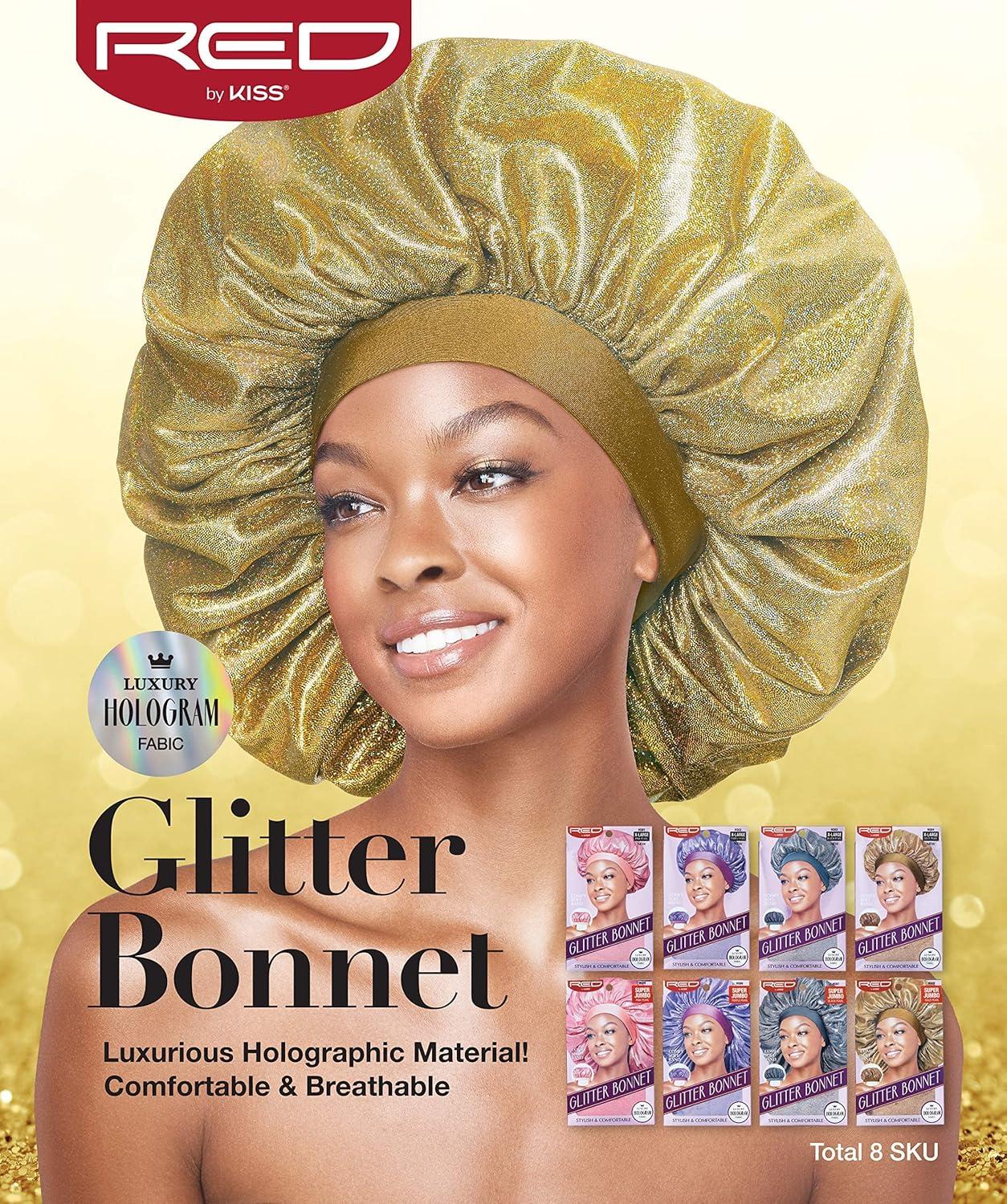 imageRed By Kiss Glitter Bonnet Premium Quality Sleeping Hair Bonnet Hair Cap Super Jumbo Black PearlPurple