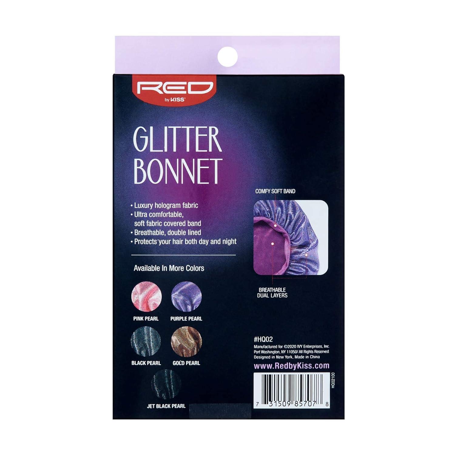 imageRed By Kiss Glitter Bonnet Premium Quality Sleeping Hair Bonnet Hair Cap Super Jumbo Black PearlPurple