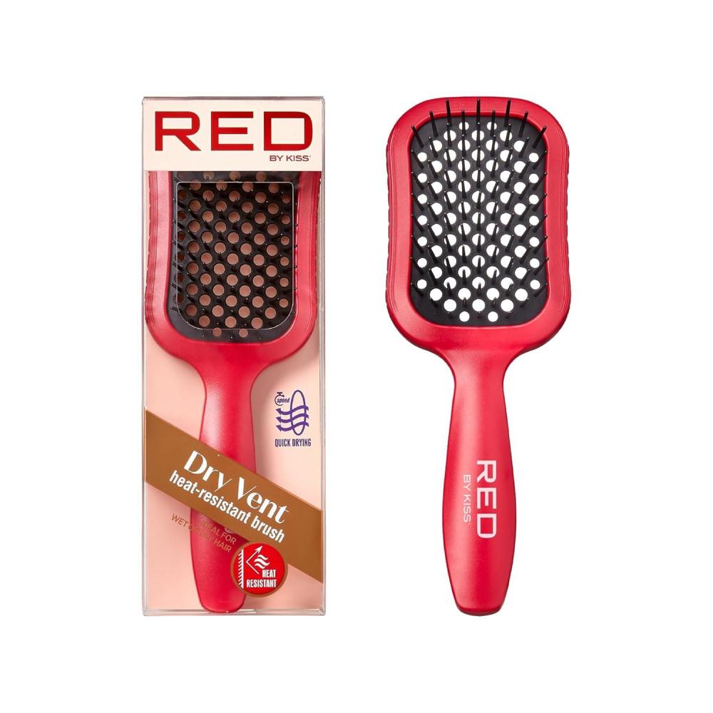 image:imageRED by Kiss Dry Vent HeatResistant Hair Brush Detangling Fast Blow Drying for Wet Dry Curly Thick Straight Hair Vented Detangler for Women Men Children KidsRed