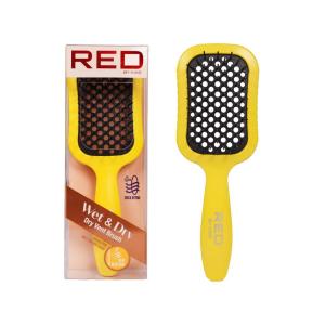 RED by Kiss Dry Vent Heat-Resistant Hair Brush, Detangling Fast Blow Drying for Wet Dry Curly Thick Straight Hair, Vented Detangler for Women Men Children Kids(Yellow)