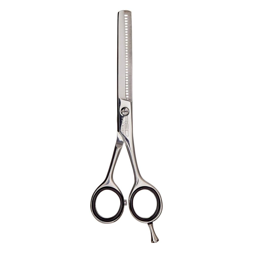 image:imageRed Premium 100 Stainless Steel Hair Thinning Shear Premium 65 Thinning Shear Razor Sharp Blade Comfort Grip with Finger RestPremium Thinning Shear