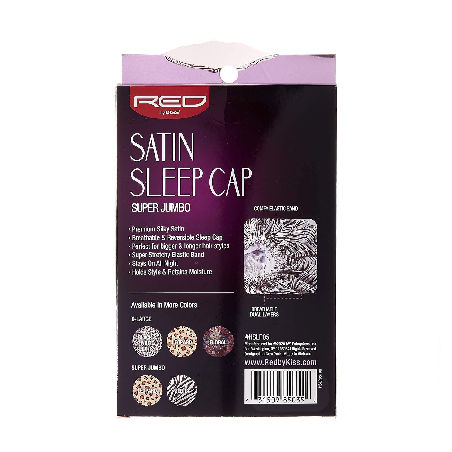 image:imageRed By Kiss Silky Satin Sleep Cap Premium Quality Shower Cap Satin Bonnet Super Jumbo ZebraZebra