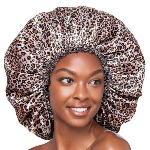 Red By Kiss Silky Satin Sleep Cap Premium Quality Shower Cap Satin Bonnet, Super Jumbo (Zebra)(Leopard)