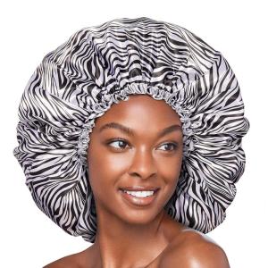 Red By Kiss Silky Satin Sleep Cap Premium Quality Shower Cap Satin Bonnet, Super Jumbo (Zebra)(Zebra)